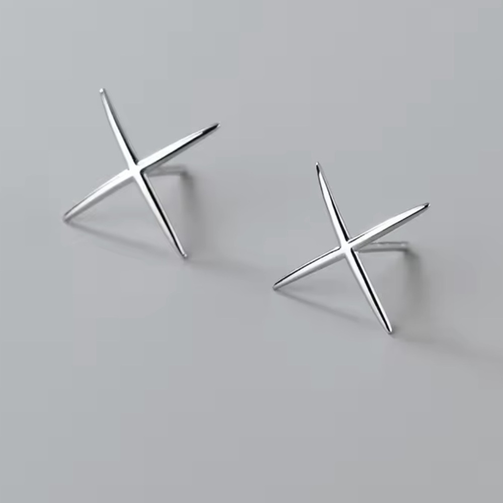 Silver Sterling Silver X Shape Simple Stud Earrings